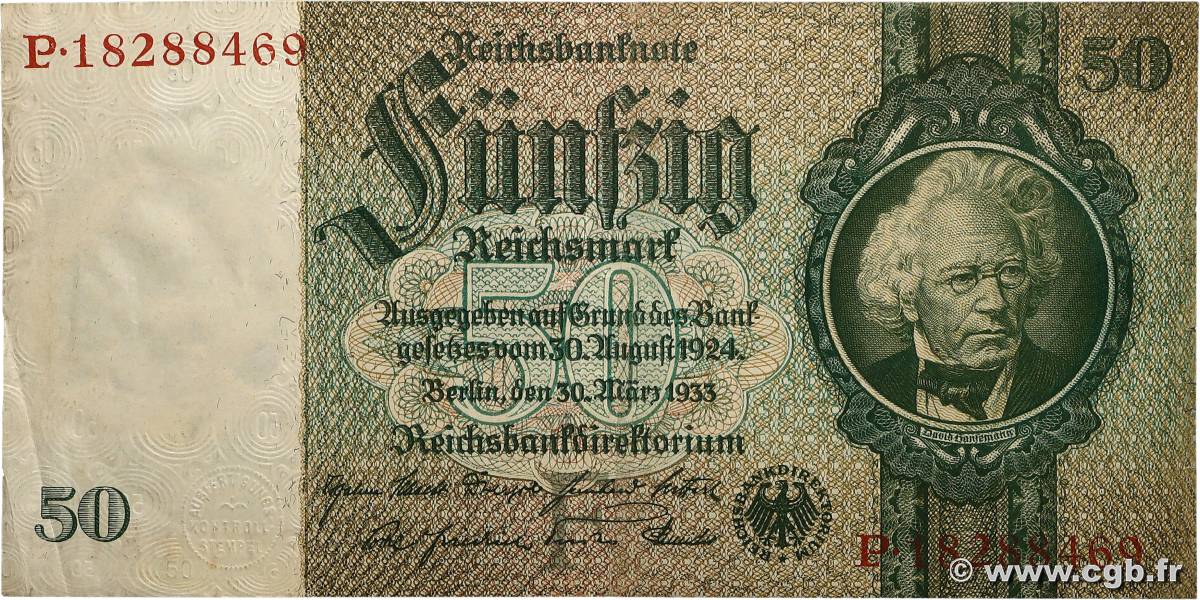 50 Reichsmark ALLEMAGNE 1933 P.182 TTB+