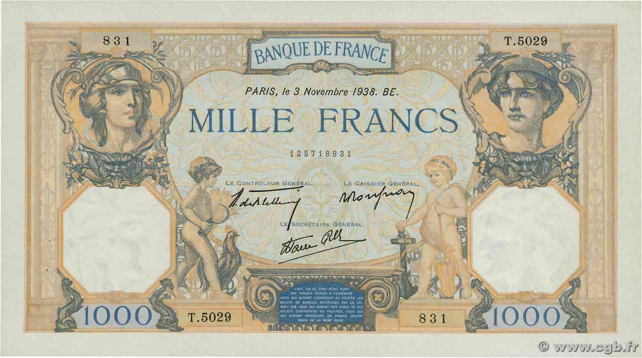 1000 Francs CÉRÈS ET MERCURE type modifié FRANCIA 1938 F.38.32 AU