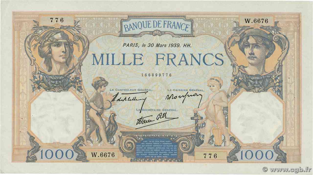1000 Francs CÉRÈS ET MERCURE type modifié FRANCIA 1939 F.38.35 SPL+
