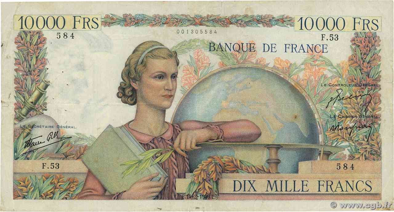 10000 Francs GÉNIE FRANÇAIS FRANCIA  1946 F.50.03 MB