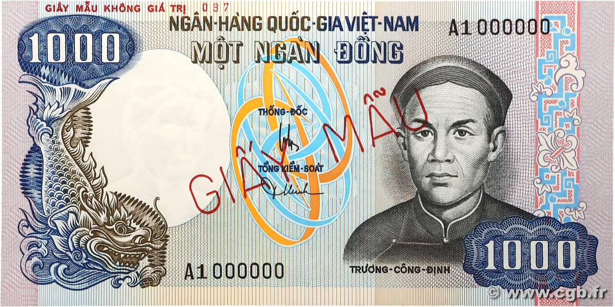 1000 Dong Spécimen VIET NAM SOUTH  1975 P.34As UNC