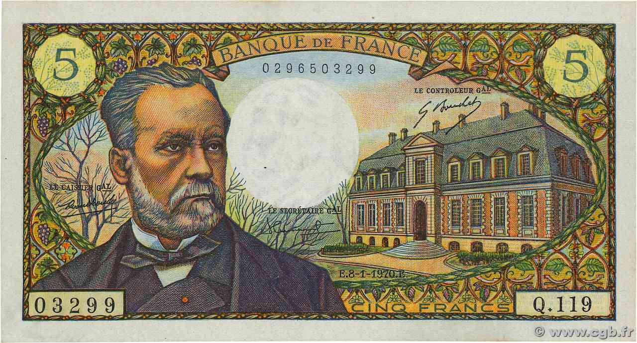 5 Francs PASTEUR FRANCIA 1970 F.61.12 AU