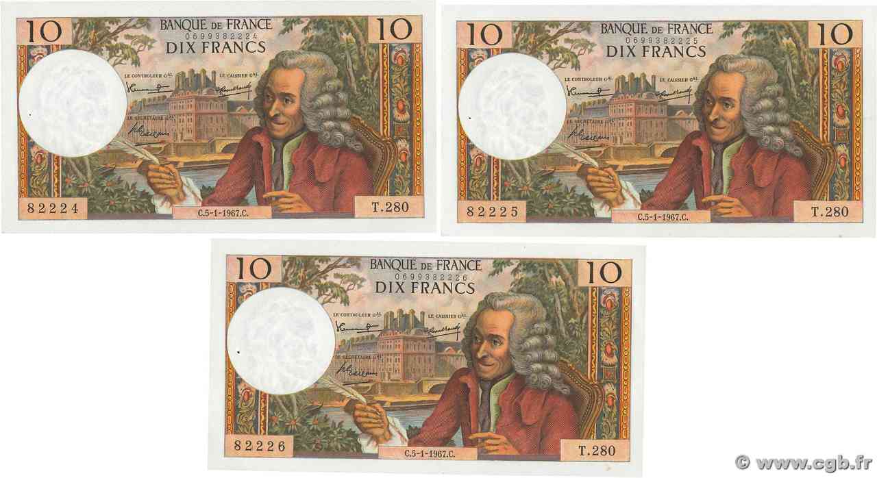 10 Francs VOLTAIRE Consécutifs FRANCIA 1967 F.62.24 AU