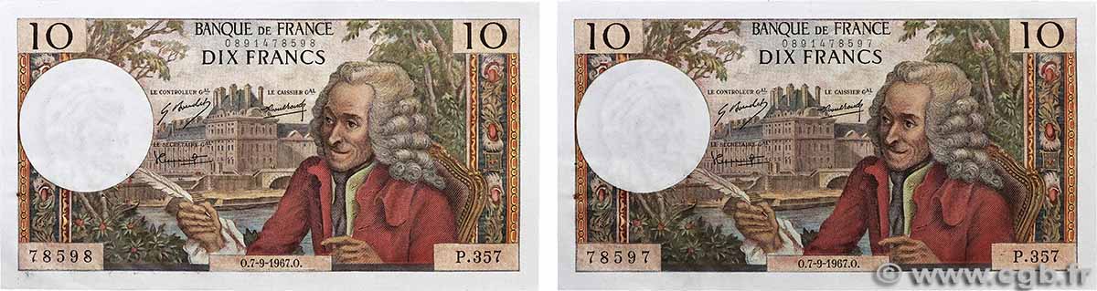 10 Francs VOLTAIRE Consécutifs FRANCE 1967 F.62.28 SUP+