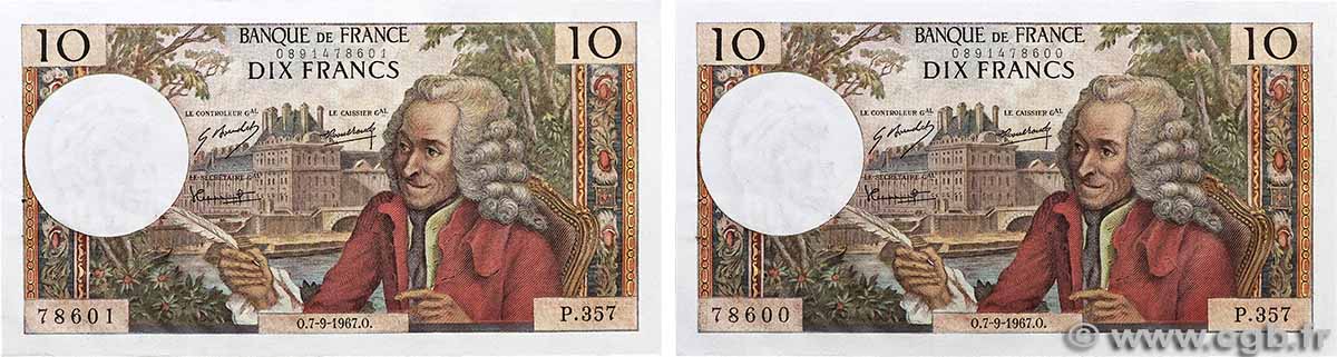 10 Francs VOLTAIRE Consécutifs FRANCIA 1967 F.62.28 SPL+
