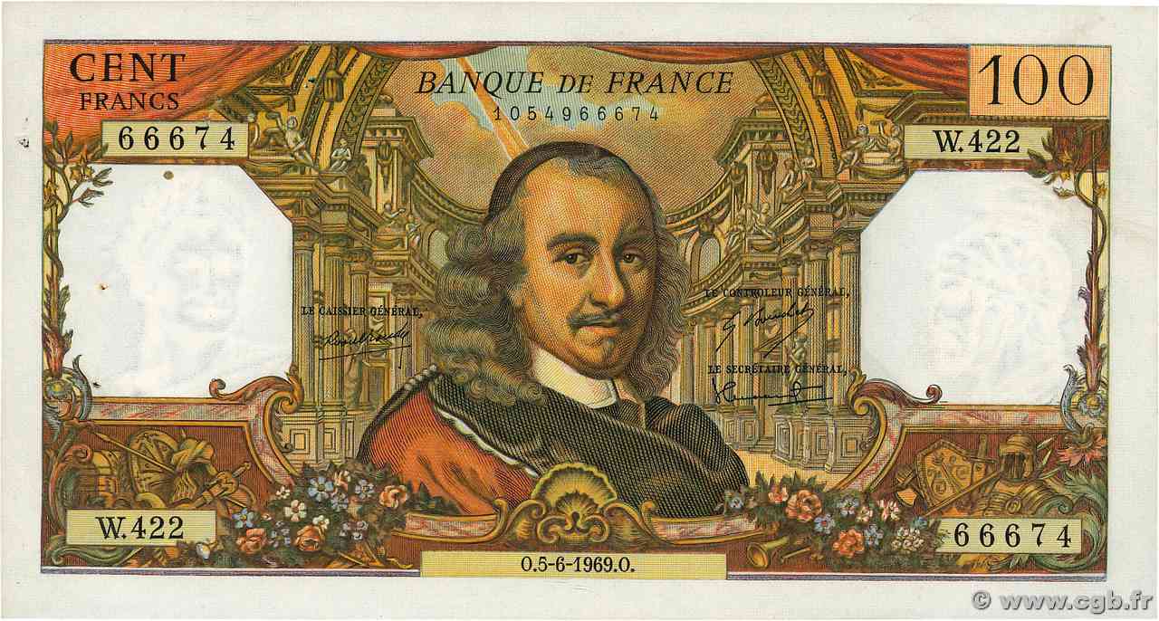 100 Francs CORNEILLE FRANCE 1969 F.65.27 SUP+