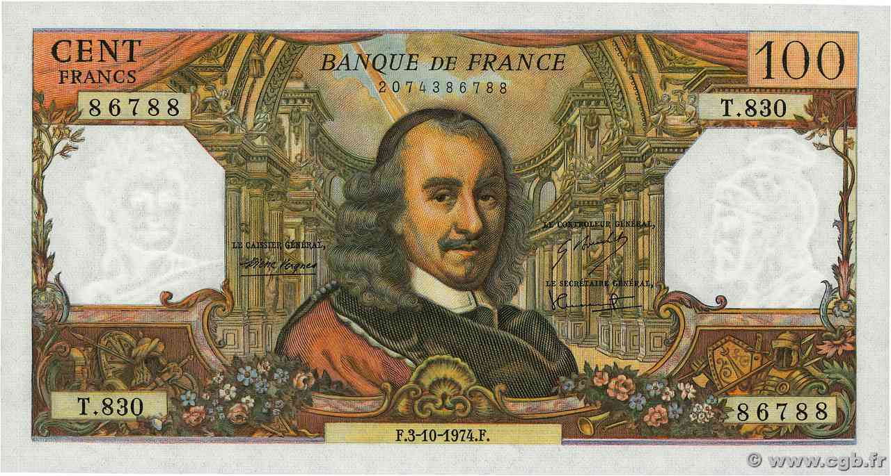 100 Francs CORNEILLE FRANKREICH 1974 F.65.47 fST+