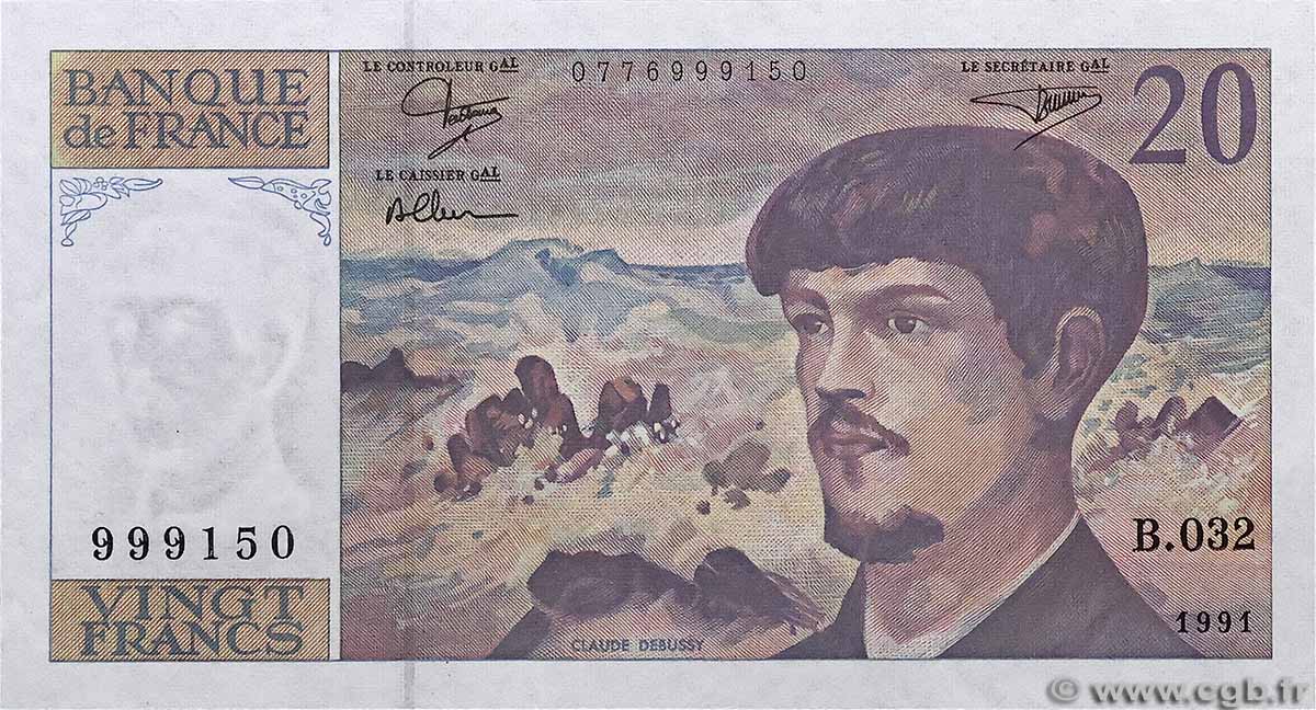 20 Francs DEBUSSY à fil de sécurité FRANCE 1991 F.66bis.02 NEUF
