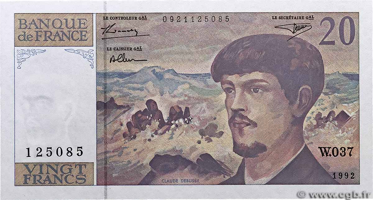 20 Francs DEBUSSY à fil de sécurité FRANKREICH 1992 F.66bis.03 ST