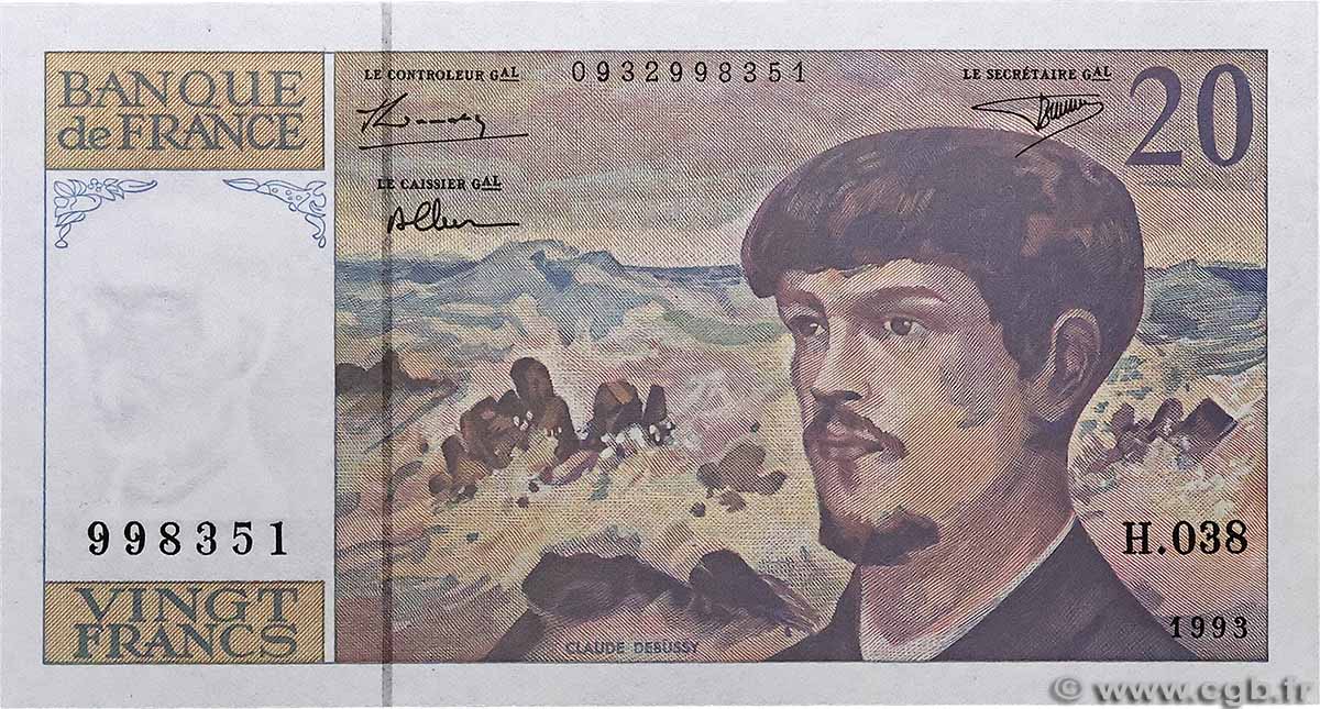 20 Francs DEBUSSY à fil de sécurité FRANCE 1993 F.66bis.04 NEUF