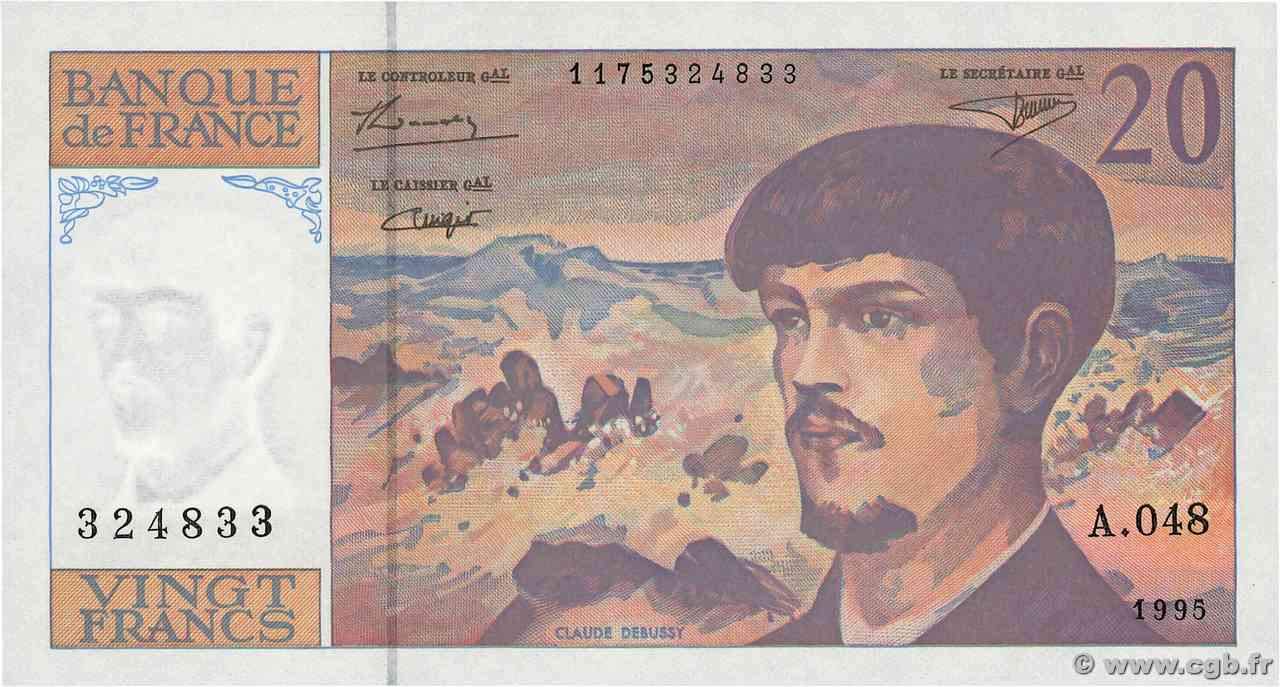 20 Francs DEBUSSY Modifié FRANCIA 1995 F.66ter.01A48 FDC
