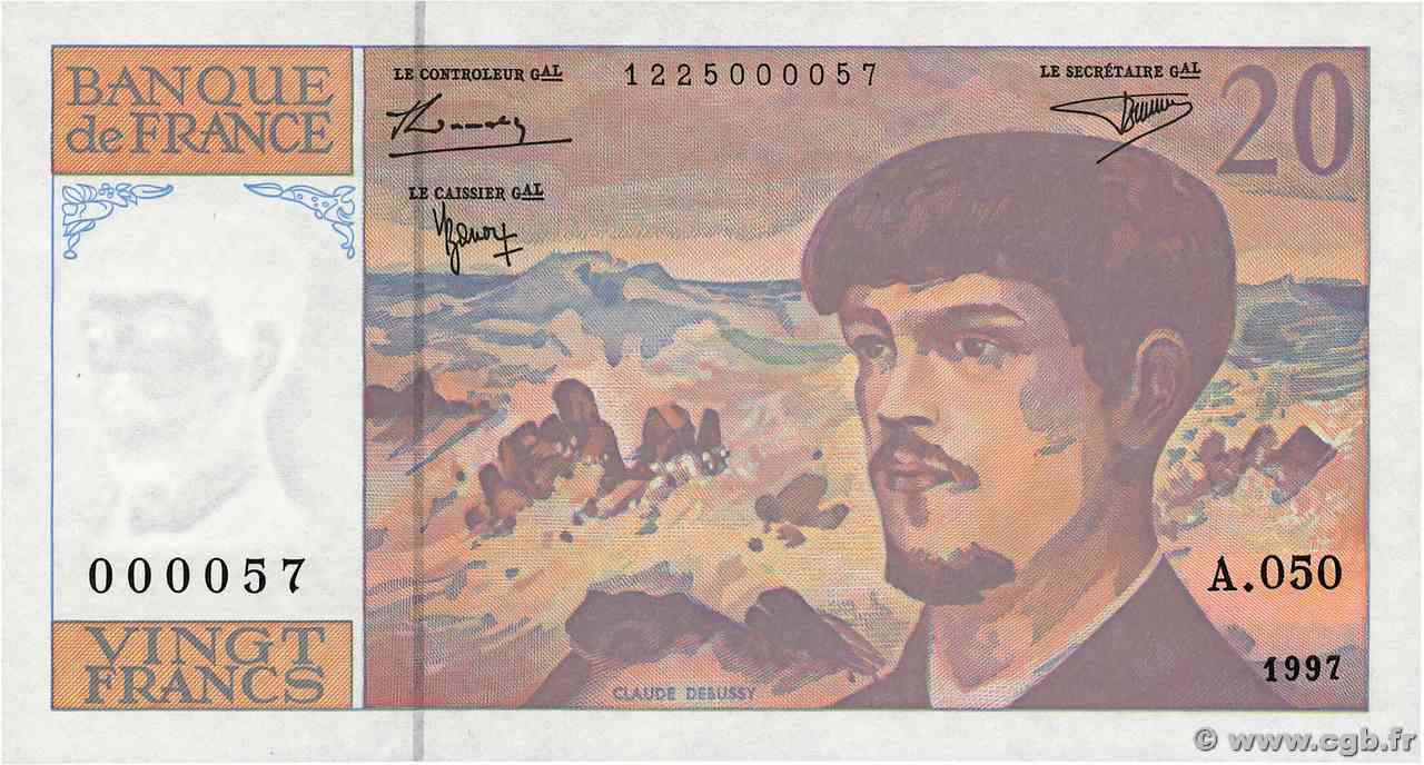 20 Francs DEBUSSY Modifié Petit numéro FRANCIA 1997 F.66ter.02A50 FDC