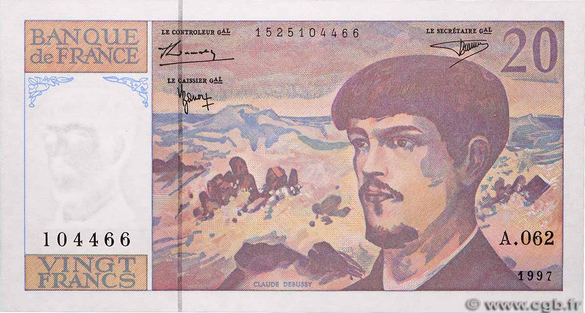 20 Francs DEBUSSY Modifié FRANKREICH 1997 F.66ter.02A62 ST