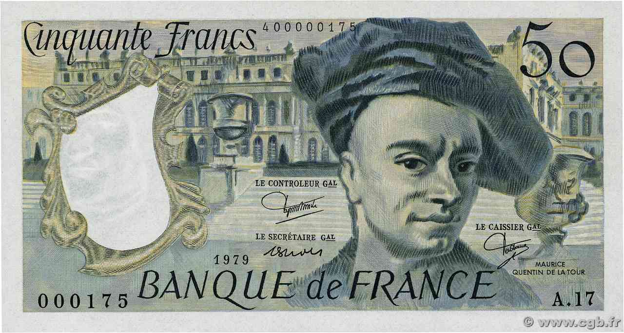 50 Francs QUENTIN DE LA TOUR Petit numéro FRANCIA 1979 F.67.05A17 q.FDC