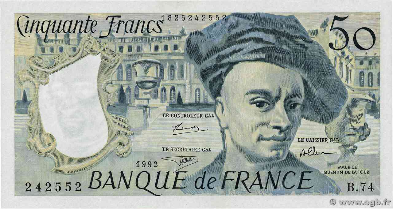 50 Francs QUENTIN DE LA TOUR FRANCIA 1992 F.67.19b FDC