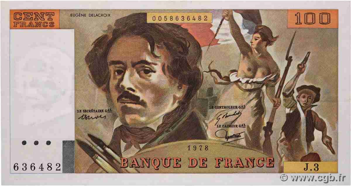 100 Francs DELACROIX FRANCIA 1978 F.68.03 EBC