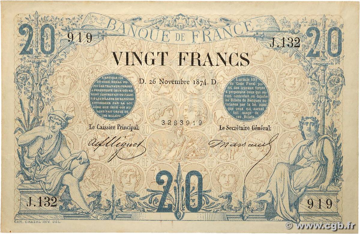 20 Francs NOIR FRANCIA  1874 F.09.01 q.SPL