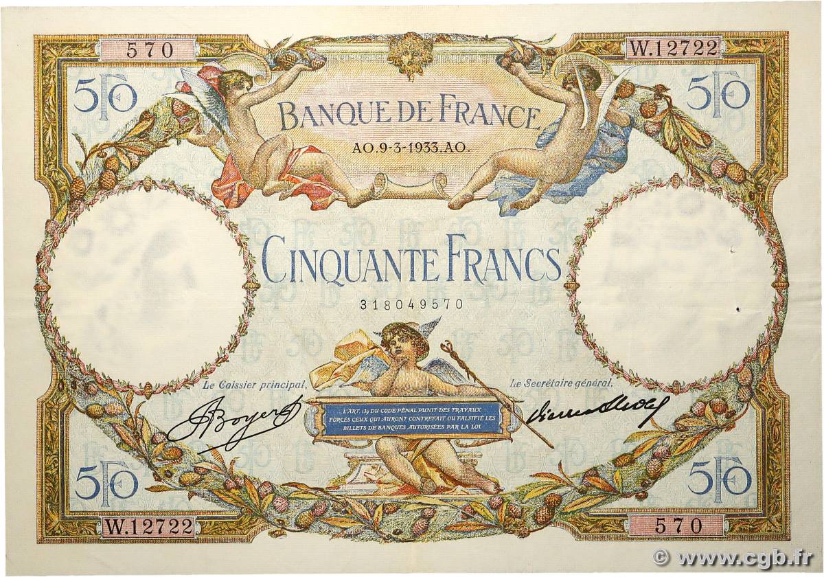 50 Francs LUC OLIVIER MERSON type modifié FRANCE  1933 F.16.04 TTB+
