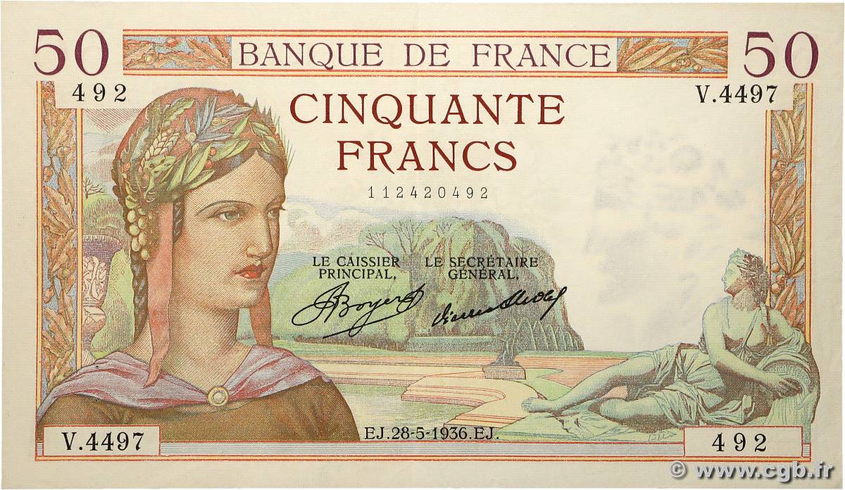 50 Francs CÉRÈS FRANCE 1936 F.17.26 SUP
