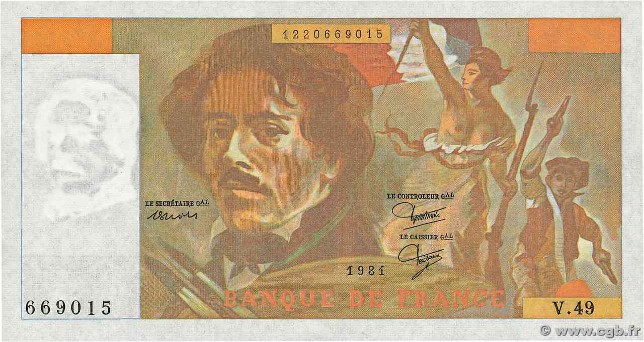 100 Francs DELACROIX modifié Fauté FRANCIA 1981 F.69.05 FDC