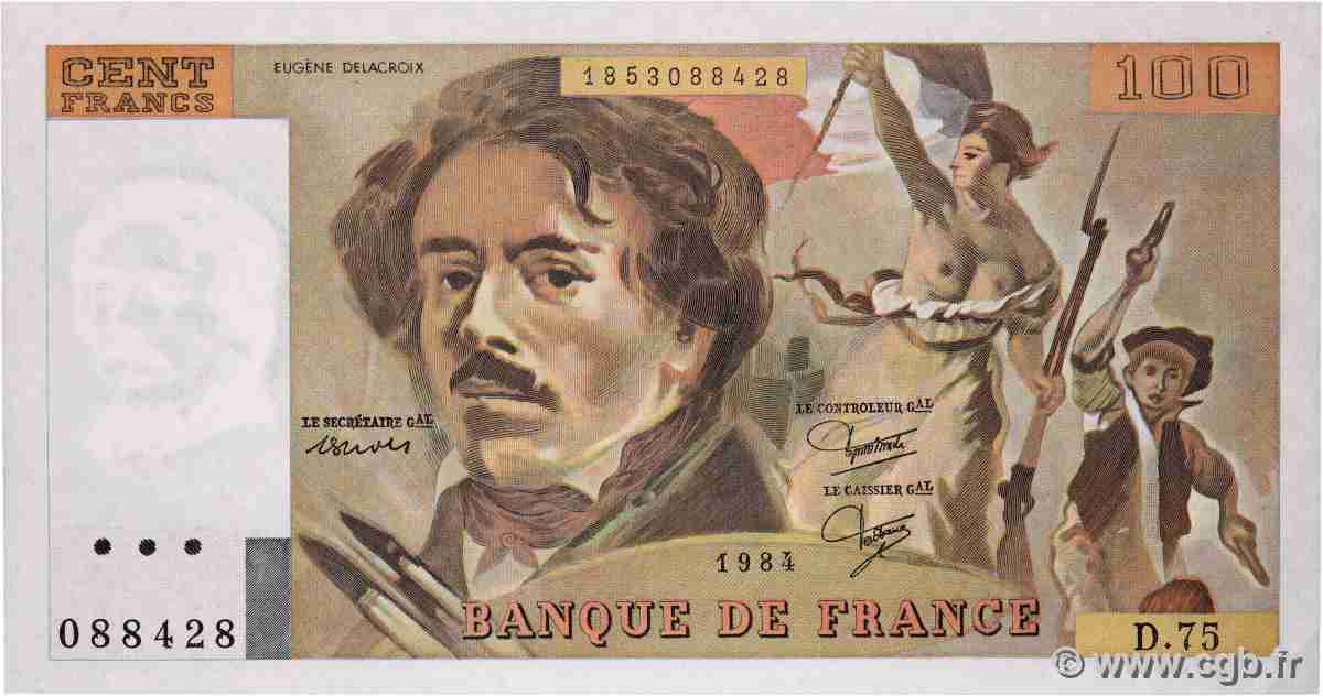 100 Francs DELACROIX modifié FRANCIA 1984 F.69.08a q.FDC