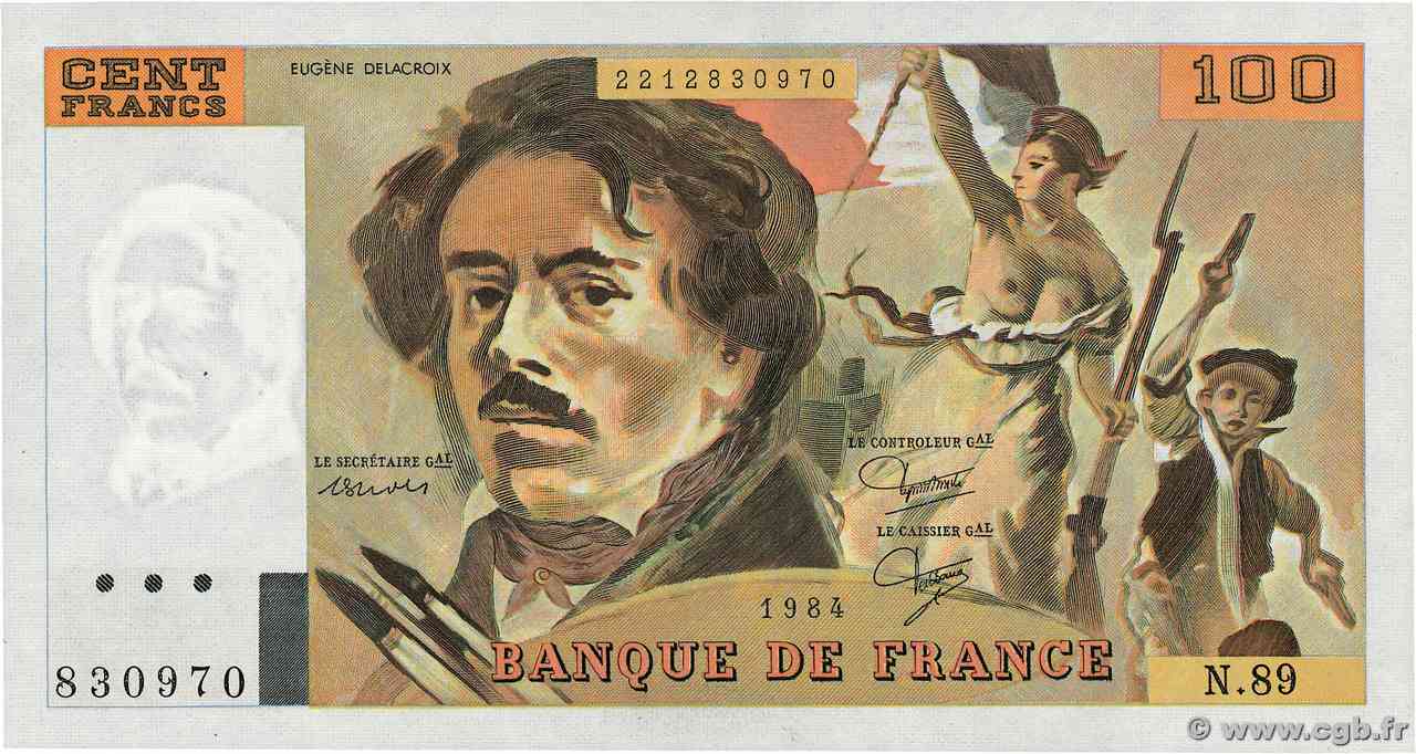 100 Francs DELACROIX modifié FRANCIA 1984 F.69.08b FDC
