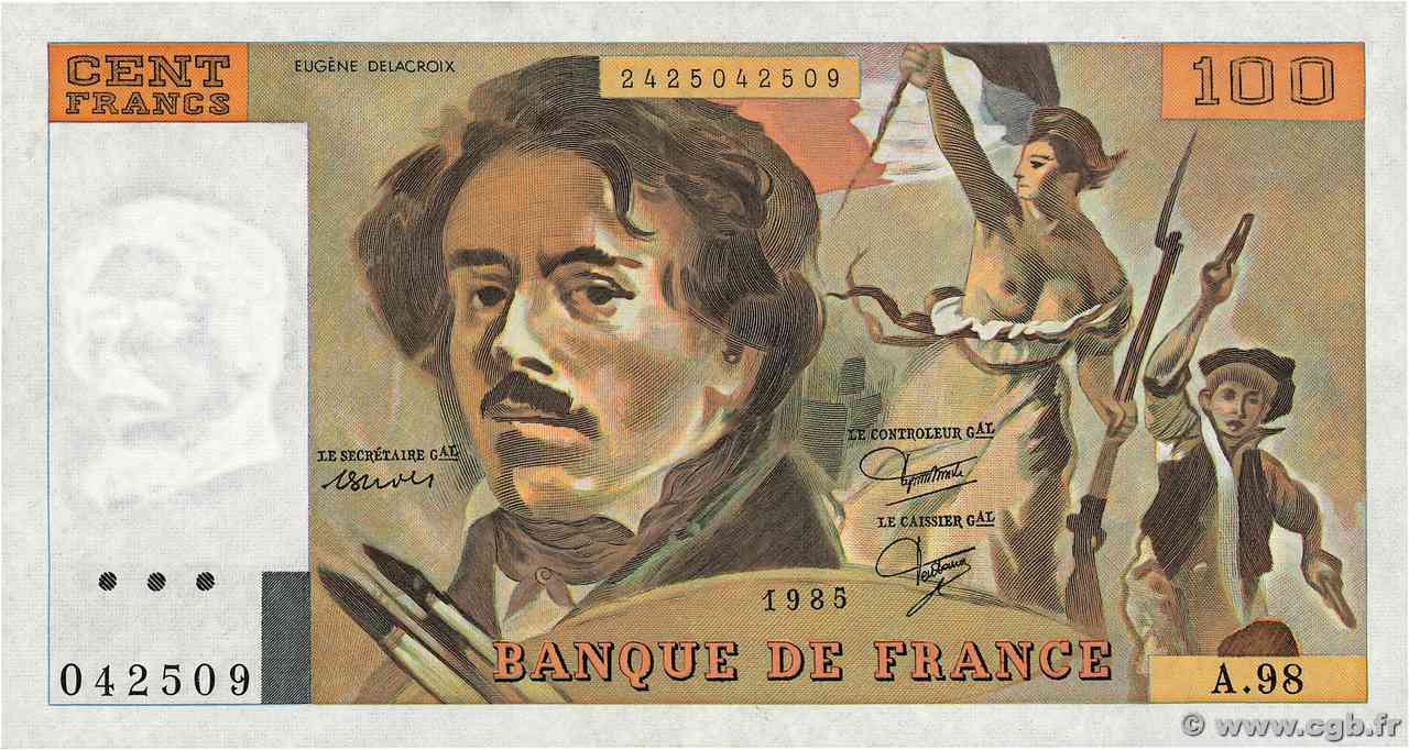 100 Francs DELACROIX modifié FRANCIA 1985 F.69.09 q.FDC