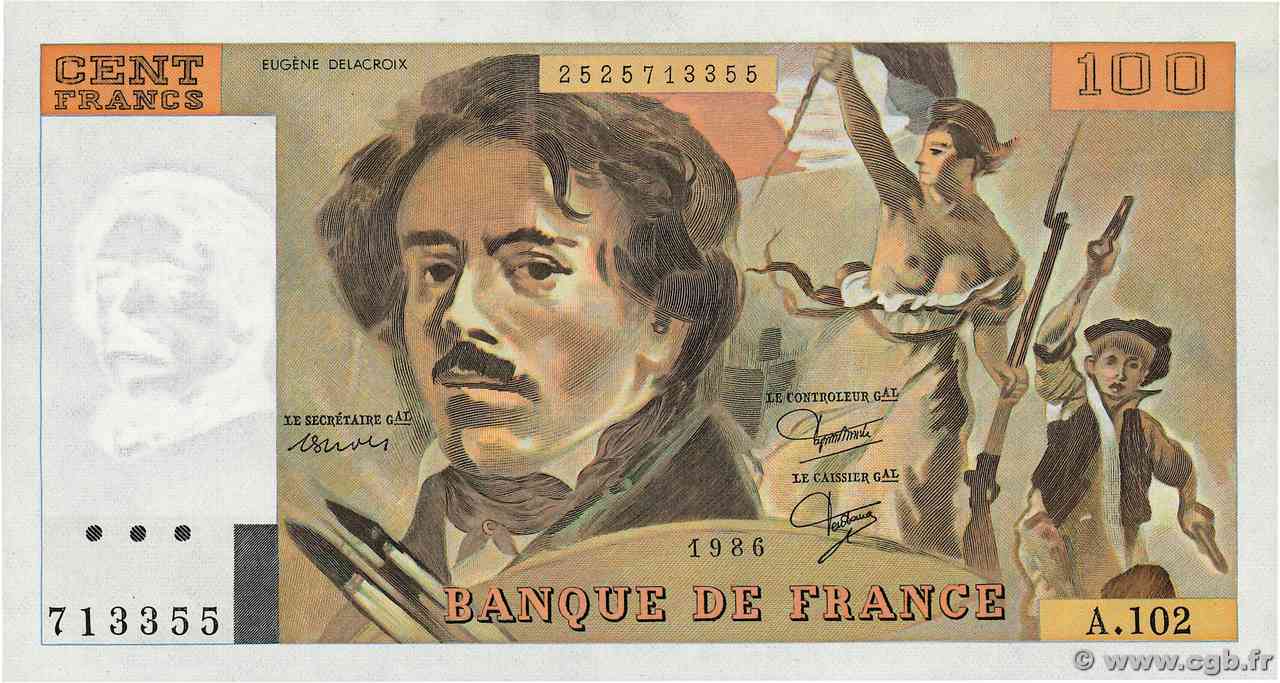 100 Francs DELACROIX modifié FRANCIA 1986 F.69.10 q.FDC