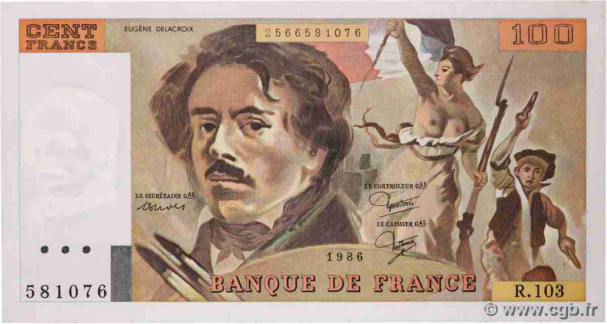 100 Francs DELACROIX modifié FRANCE 1986 F.69.10 SPL