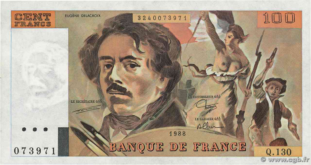 100 Francs DELACROIX modifié FRANCIA 1988 F.69.12 q.FDC