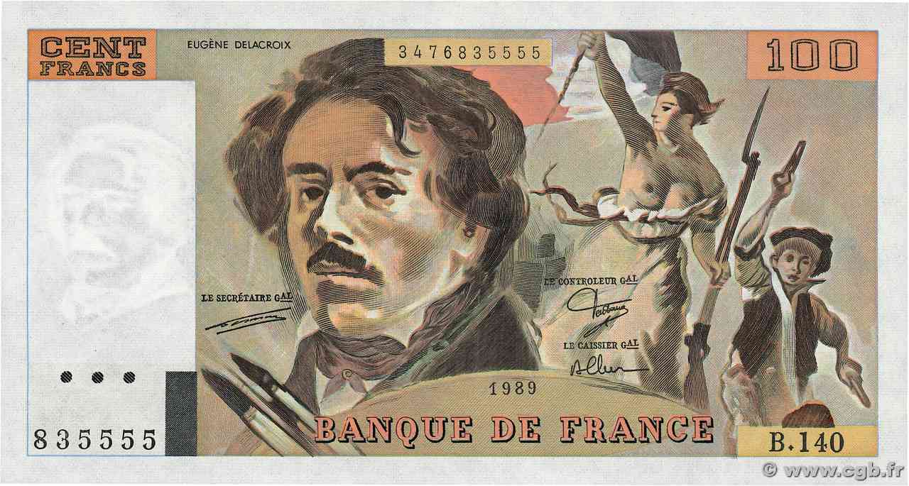 100 Francs DELACROIX modifié FRANCIA 1989 F.69.13b FDC