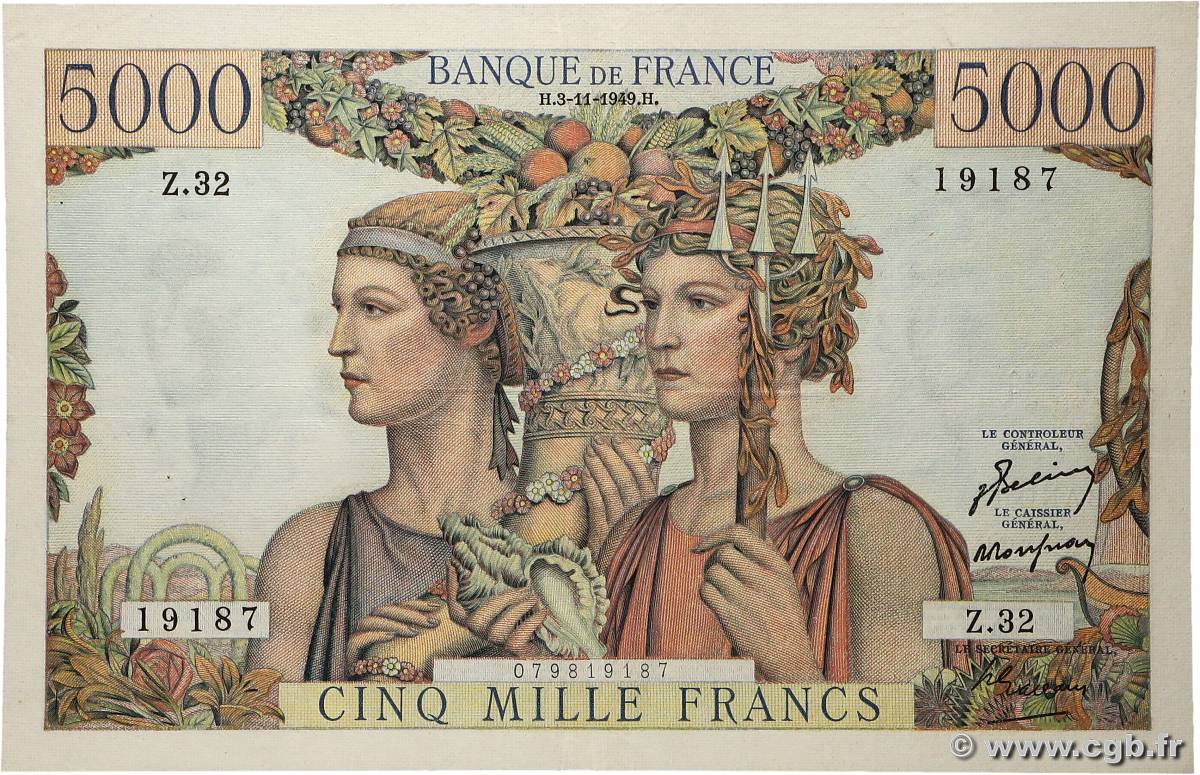 5000 Francs TERRE ET MER FRANCE 1949 F.48.02 SUP
