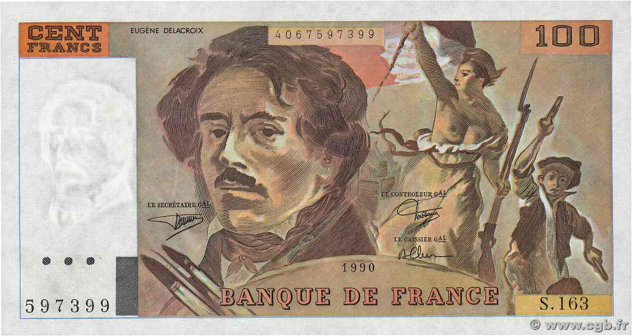 100 Francs DELACROIX imprimé en continu FRANCIA 1990 F.69bis.02b FDC