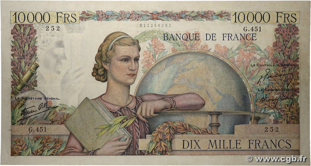 10000 Francs GÉNIE FRANÇAIS FRANCE  1947 F.50.19 TTB+