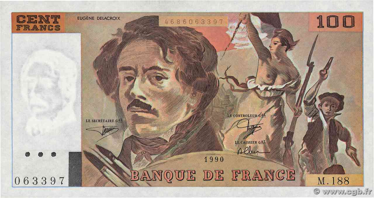 100 Francs DELACROIX imprimé en continu FRANCIA 1990 F.69bis.02e1 FDC