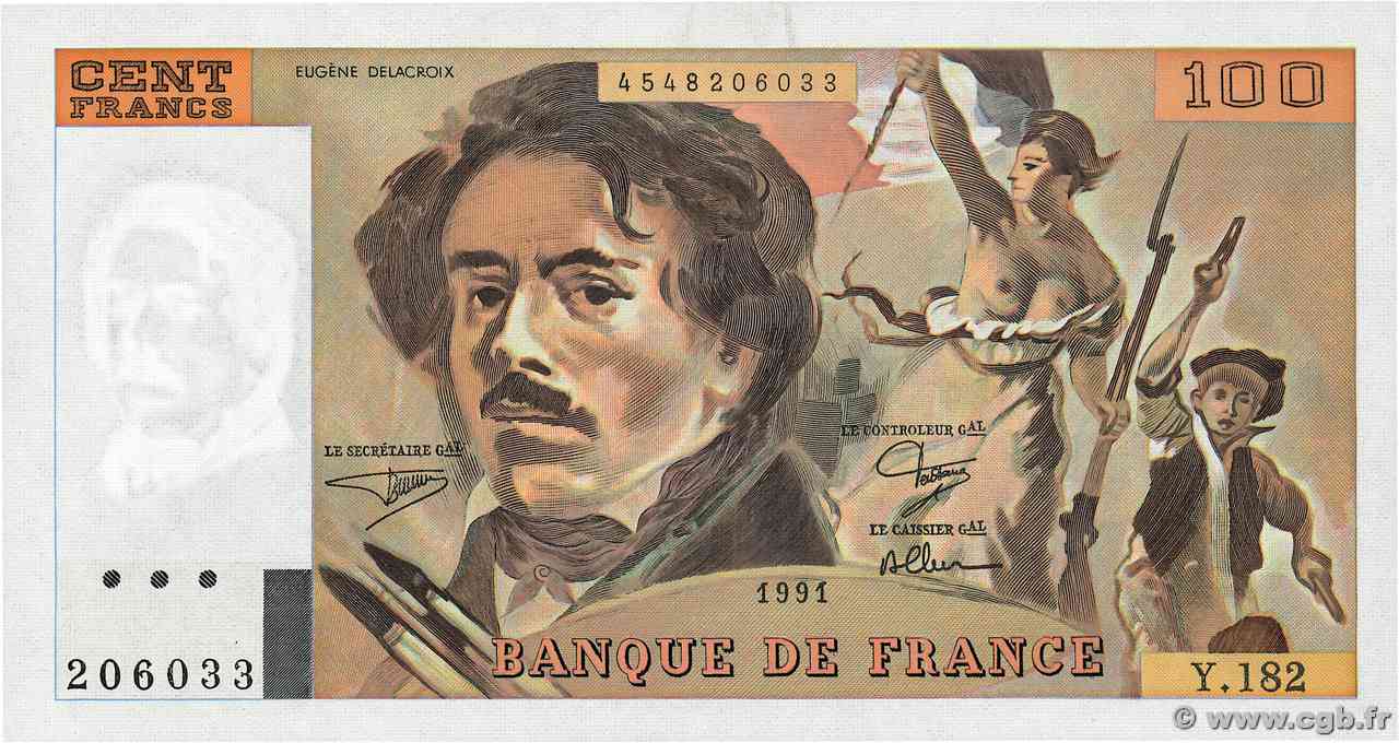 100 Francs DELACROIX imprimé en continu FRANCIA 1991 F.69bis.03b2 FDC