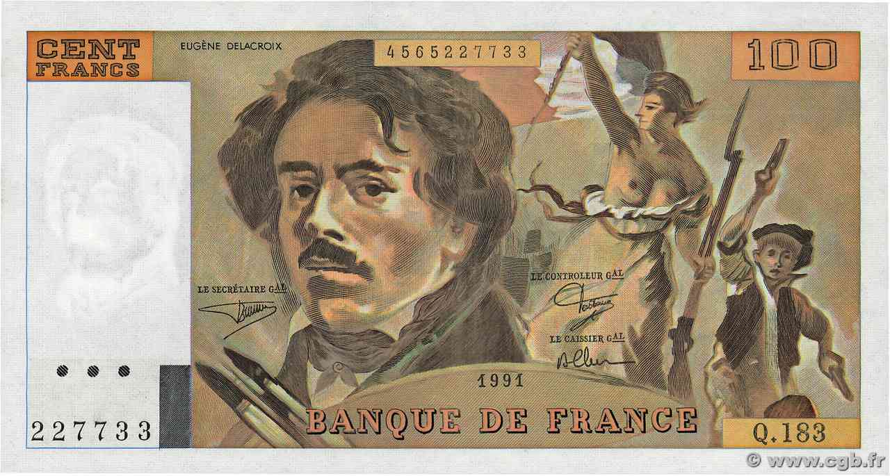 100 Francs DELACROIX imprimé en continu Numéro spécial FRANCE 1991 F.69bis.03b2 pr.NEUF