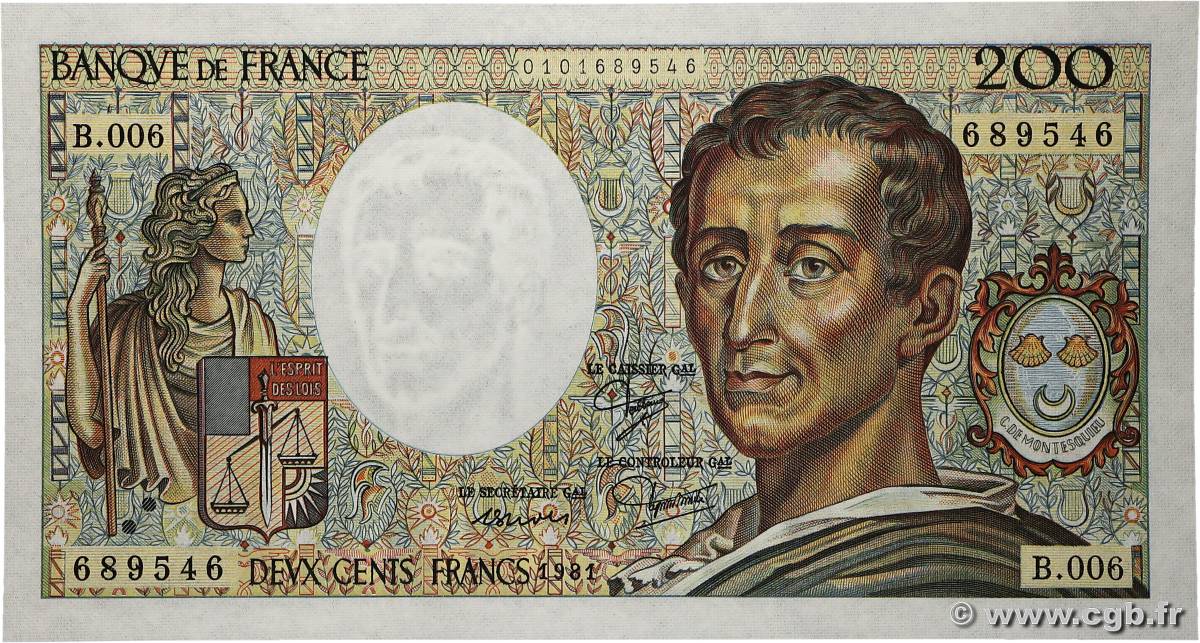 200 Francs MONTESQUIEU FRANCE 1981 F.70.01 NEUF