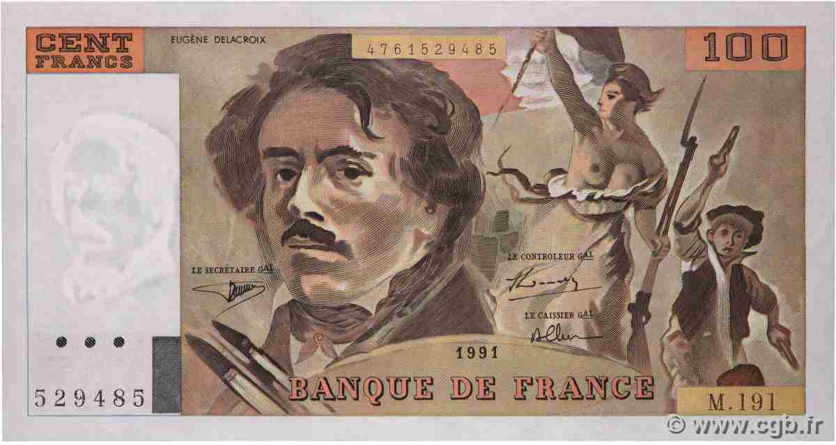 100 Francs DELACROIX imprimé en continu FRANCE 1991 F.69bis.04a AU