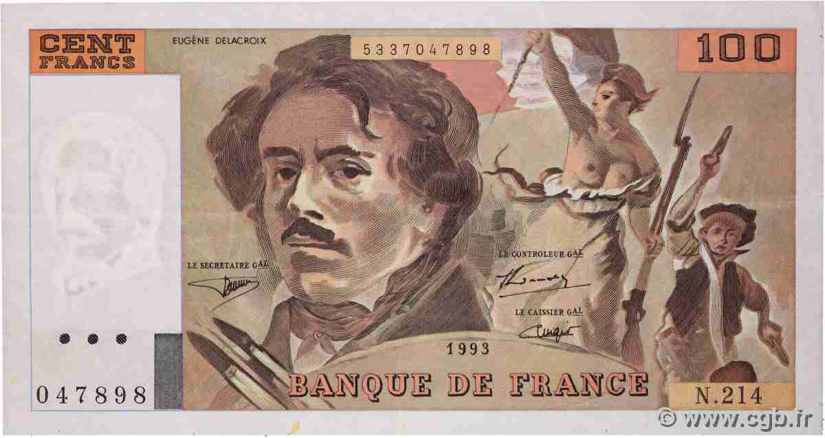 100 Francs DELACROIX imprimé en continu FRANKREICH 1993 F.69bis.05 SS