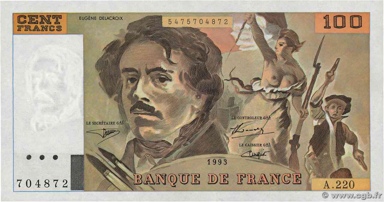 100 Francs DELACROIX imprimé en continu FRANCE 1993 F.69bis.07 SUP+