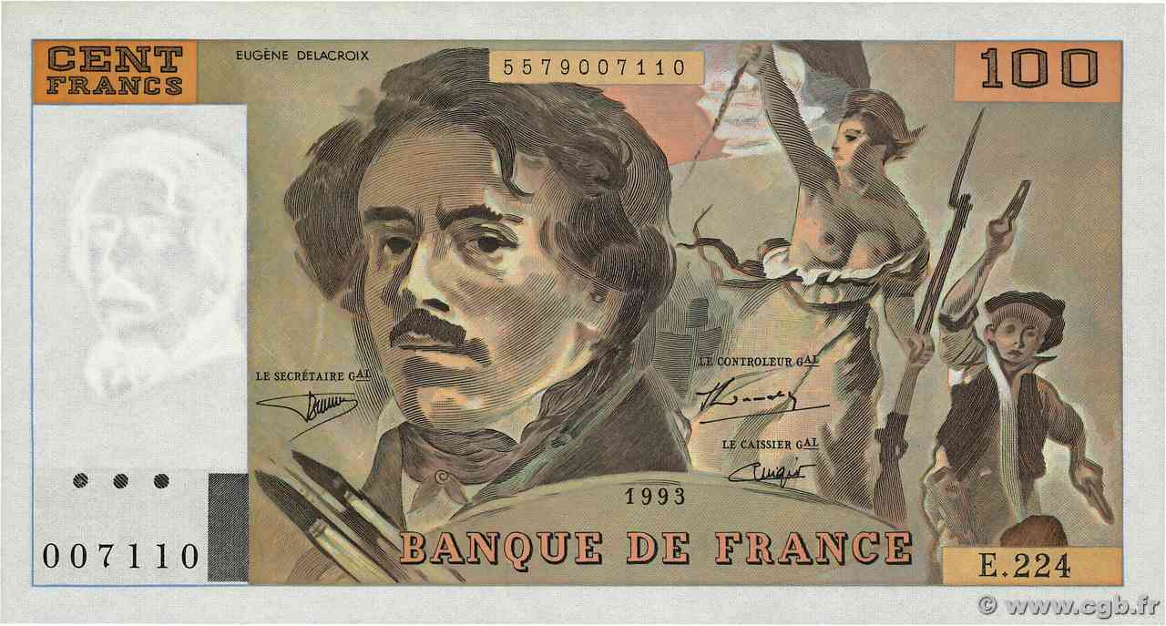 100 Francs DELACROIX imprimé en continu FRANCIA 1993 F.69bis.08 FDC