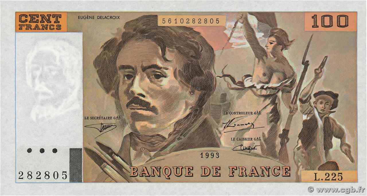 100 Francs DELACROIX imprimé en continu FRANCIA 1993 F.69bis.08 FDC