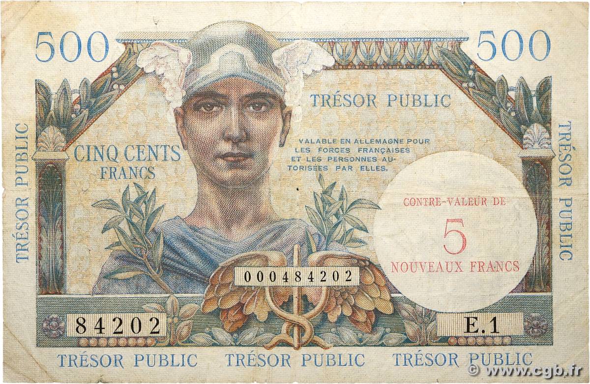 5NF sur 500 Francs TRÉSOR PUBLIC FRANCE  1960 VF.37.01 pr.TB