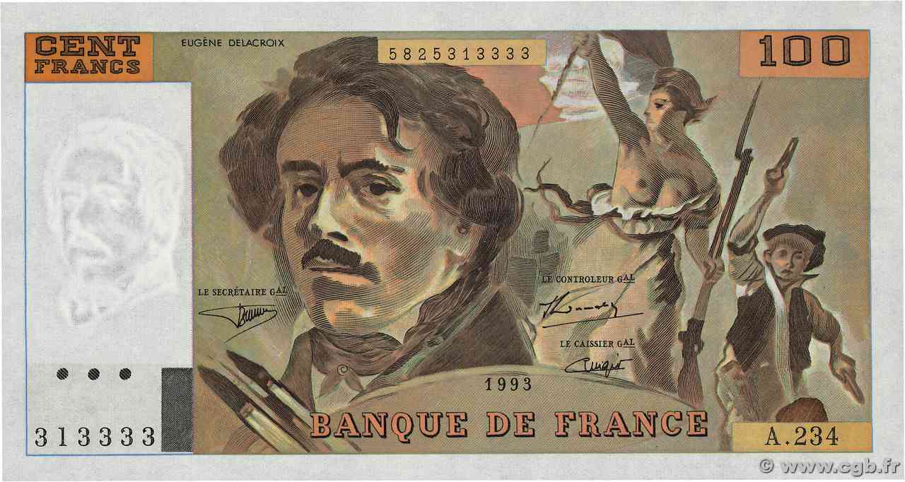 100 Francs DELACROIX imprimé en continu Numéro spécial FRANCIA 1993 F.69bis.08 FDC