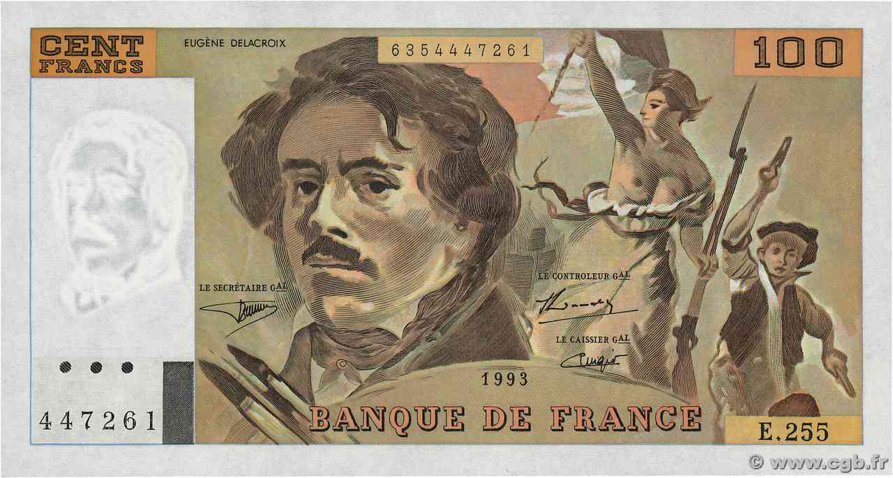 100 Francs DELACROIX imprimé en continu FRANCIA 1993 F.69bis.08 FDC