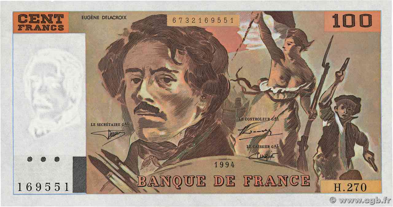 100 Francs DELACROIX 442-1 & 442-2 FRANCIA 1994 F.69ter.01b FDC