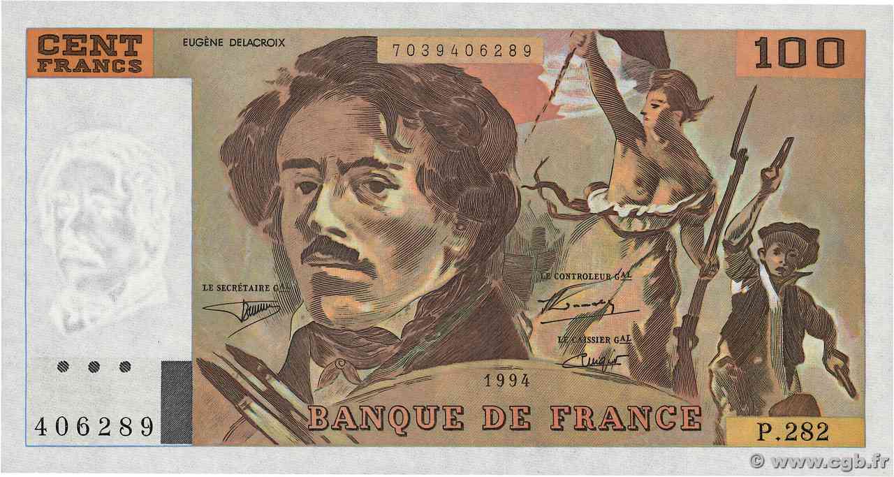 100 Francs DELACROIX 442-1 & 442-2 FRANCIA 1994 F.69ter.01c FDC