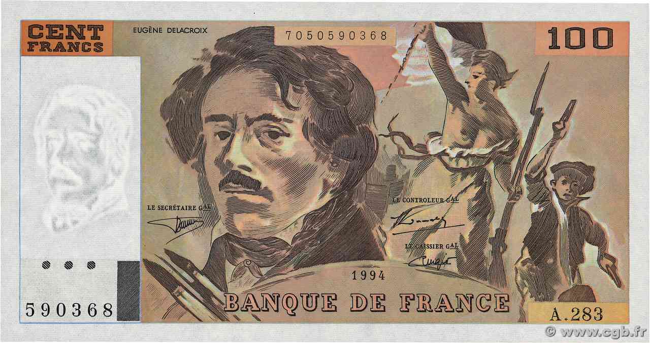 100 Francs DELACROIX 442-1 & 442-2 FRANCIA 1994 F.69ter.01c FDC