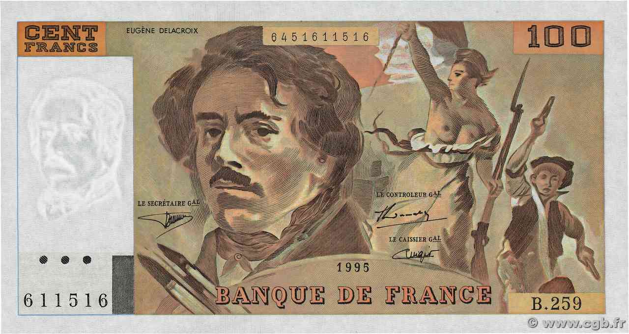 100 Francs DELACROIX 442-1 & 442-2 FRANCIA 1995 F.69ter.02a FDC